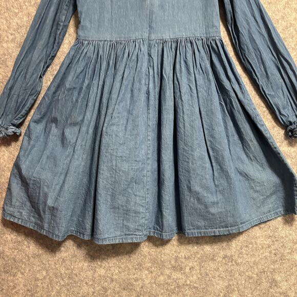 Mini Boden Dress Girls Size 8 9 Blue Chambray A Line Embroidered Long Sleeve - Picture 6 of 11